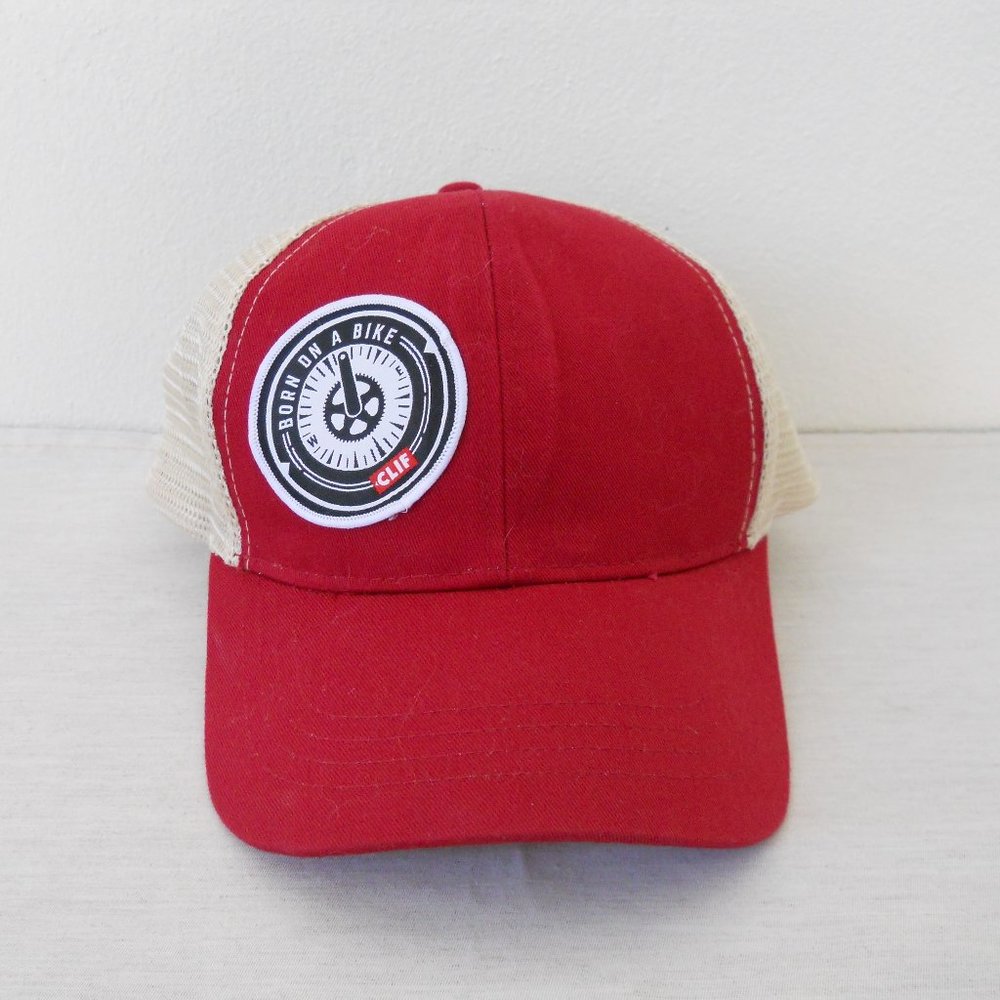 CLIF - Born On a Bike Trucker Hat Baseball Cap Red and Beige One Size